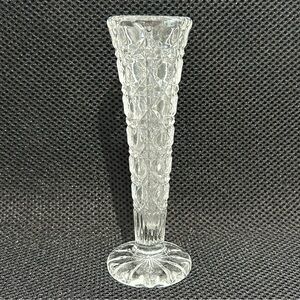 Hand Cut Lead Crystal Bud Vase Brilliant Diamond Pattern Mid Century 6”